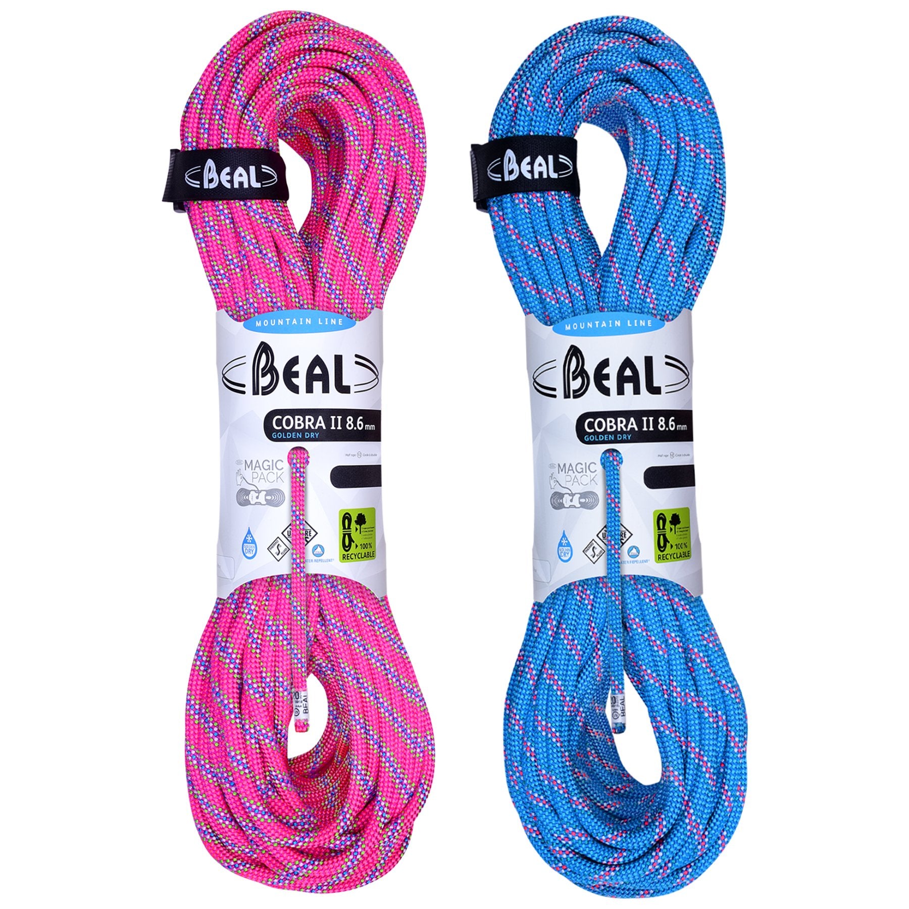 Cobra II (8.6mm, 2x60m) - unicore, golden dry, bleu/fuchsia, corde à double