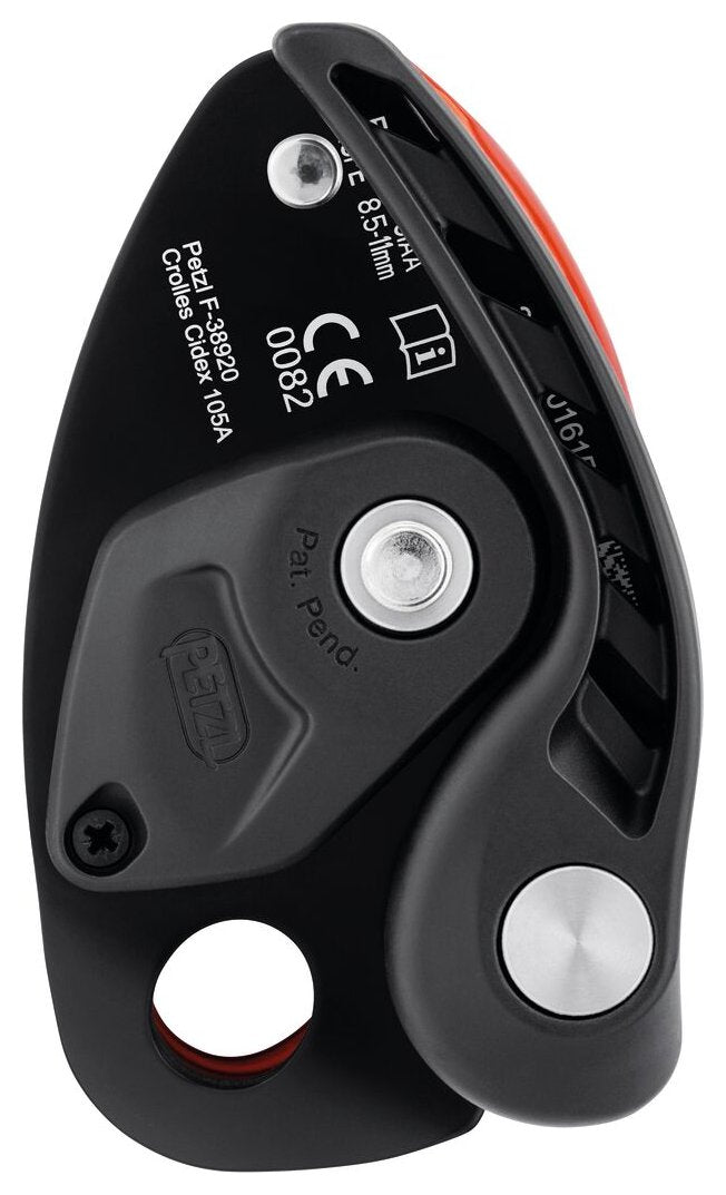 Neox - orange, belay device with cam-assisted blocking