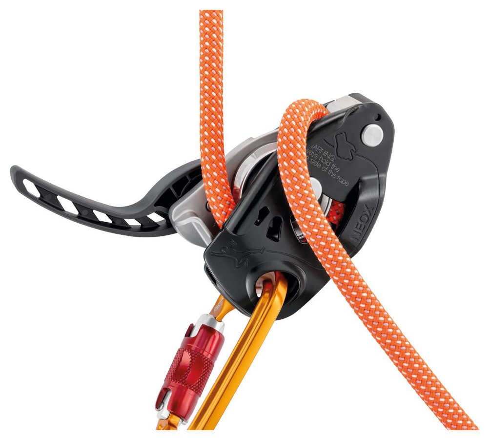 Neox - black, belay device with cam-assisted blocking