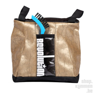 Load image into Gallery viewer, Block Chalk Pot - gold leather, bouldering chalk bag
